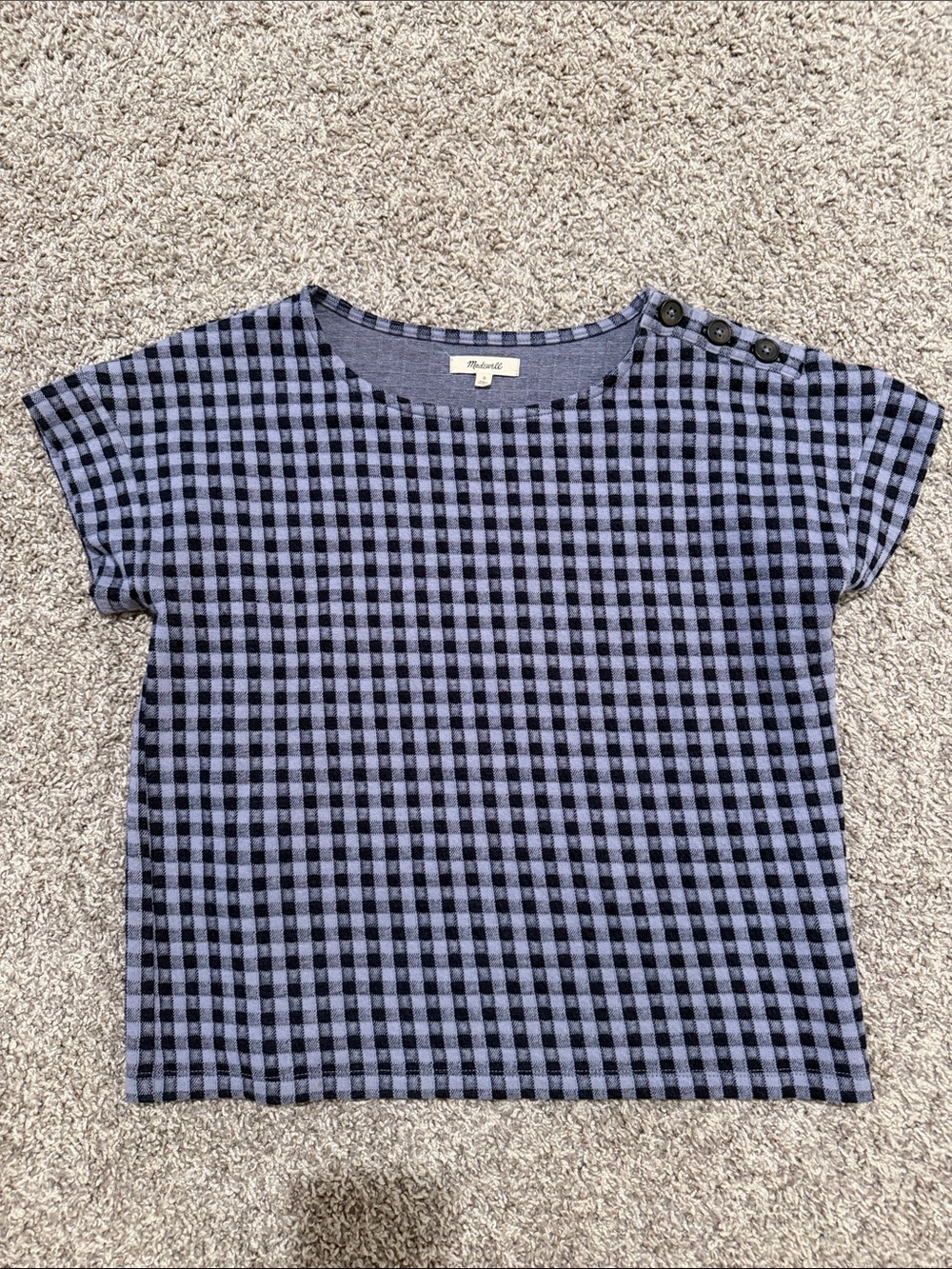Madewell Blue and Black Gingham Button-Shoulder Tee